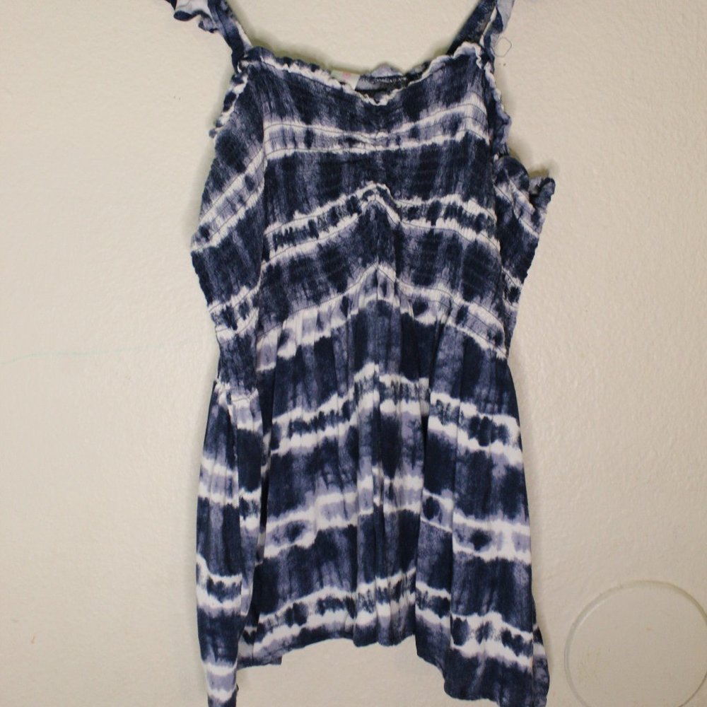 Blue and White Striped Scrunch Tank Top